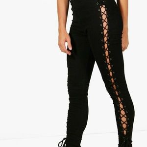 Black lace-up jeans